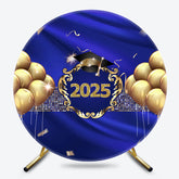 Gold Balloons Navy Blue Class Of 2025 Round Backdrop